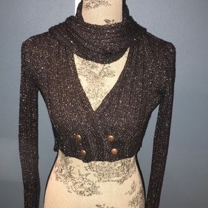 LikeNew Marciano glitter cropped cardigan w Scarf